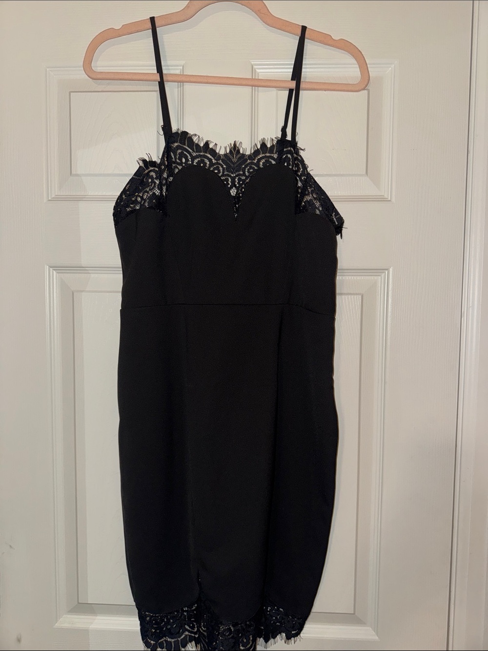 Lulu's Black Lace-Trim Dress with Spaghetti Straps